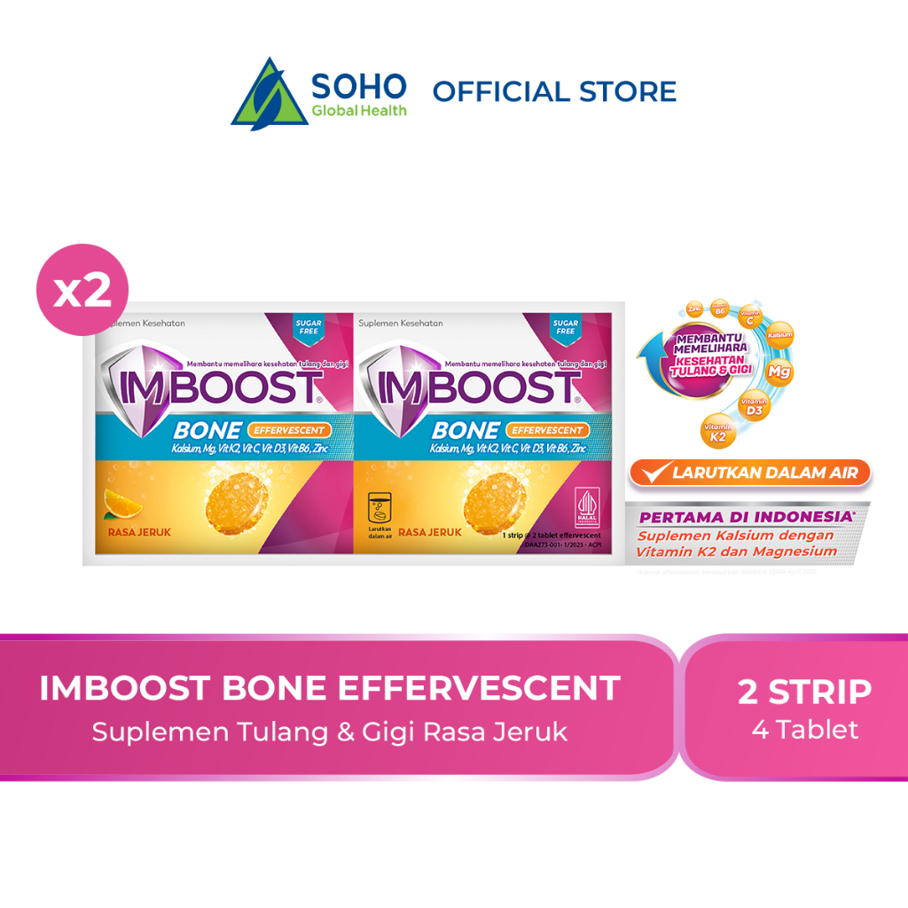 Imboost Bone Effervescent Suplemen Tulang dan Gigi Jeruk 2 Strip @2Tab