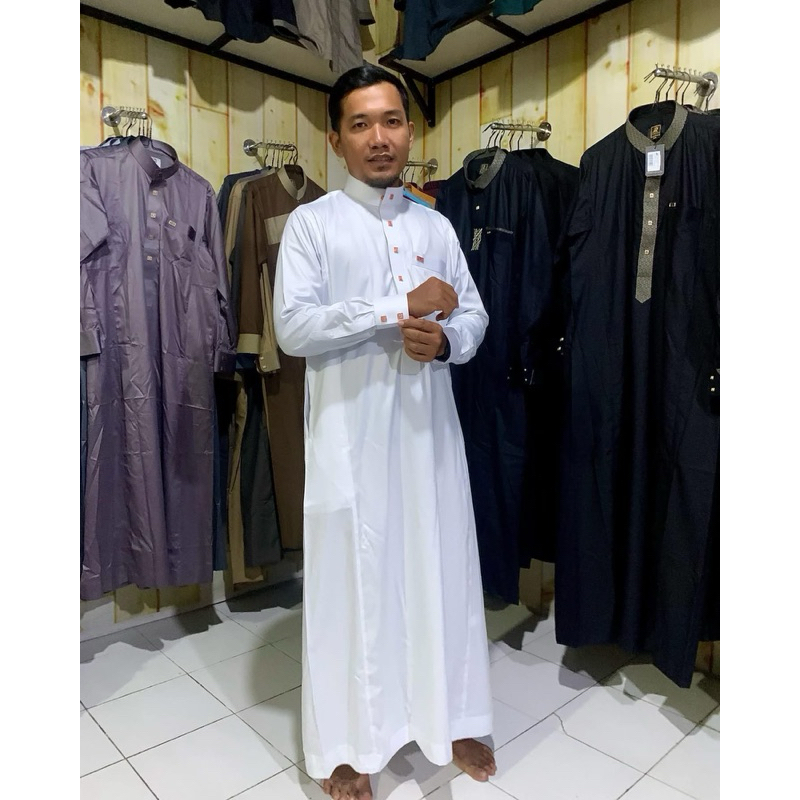 JUBAH / GAMIS AL NOOR POLOS PUTIH LENGAN MANSET
