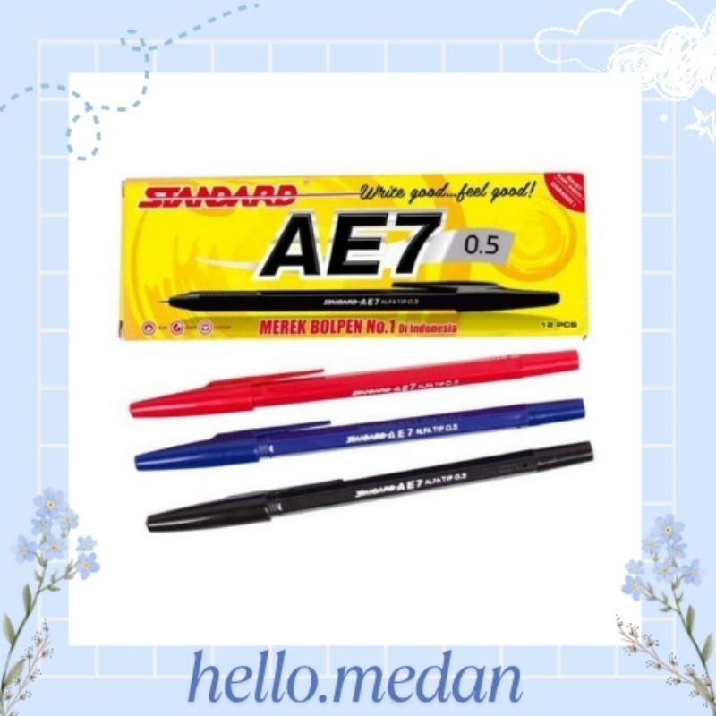 

( 1 Pcs ) Pulpen Standard AE7 0.5 , Warna Hitam , Merah , Biru