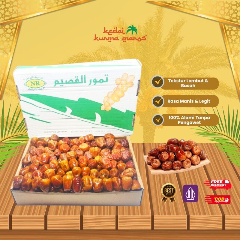 

Kurma Sukari 3 kg Grade A Premium Grosir SUKARI AL - QASIM Kurma Basah Lembut Oleh Haji dan Umroh