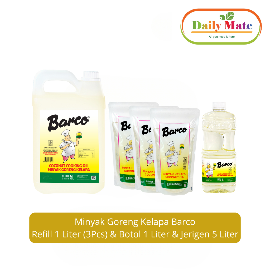 

Paket Minyak Goreng Kelapa Barco Refill 1 Liter (3Pcs) & Botol 1 Liter & Jerigen 5 Liter