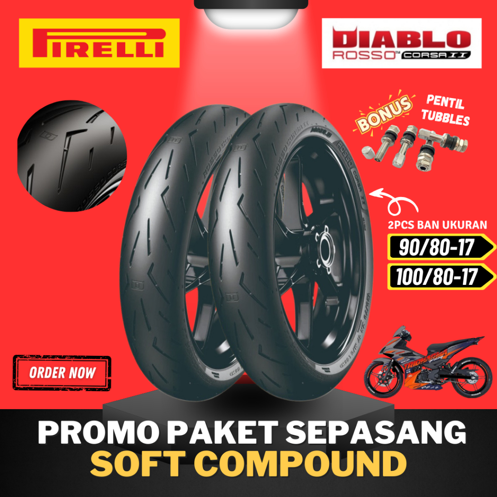 [PAKET TERMURAH SEPASANG] BAN PIRELLI DIABLO ROSSO CORSA 2 ( 90/80-17 & 100/80-17 ) SOFT COMPOUND RI