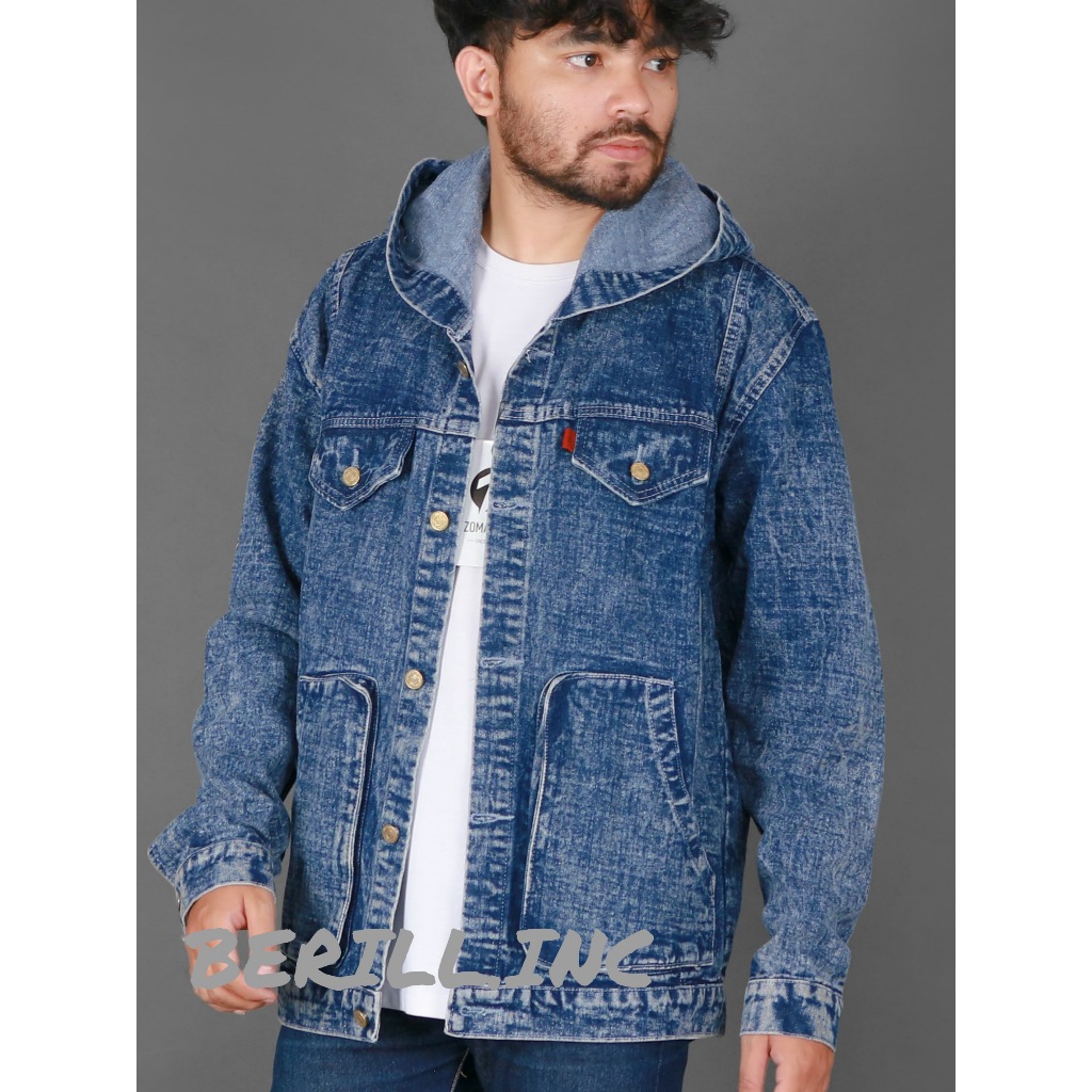 BERILL.INC Jacket Denim Kupluk Pria Wanita Model Terbaru - Blue Sandwash