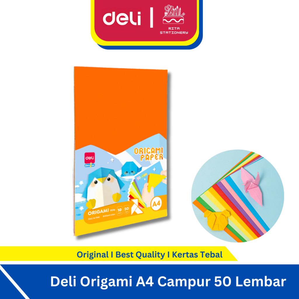 Deli Origami A4 Besar / Kertas lipat Warna-Warni Jumbo 50 lembar - EY016