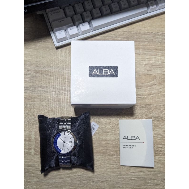Alba Prestige jam tangan pria AS9D83X1 sapphire crystal quartz silver white dial stainless steel