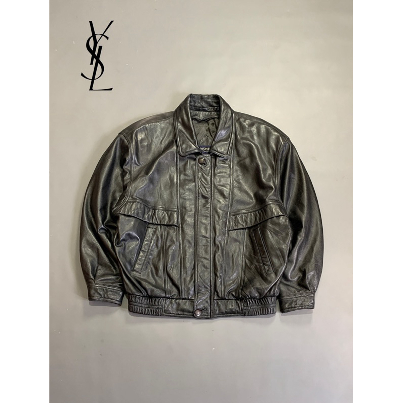 Leather Jacket Bomber Harringtone Brand YSL / Yvest Saint Laurent Leather Jacket