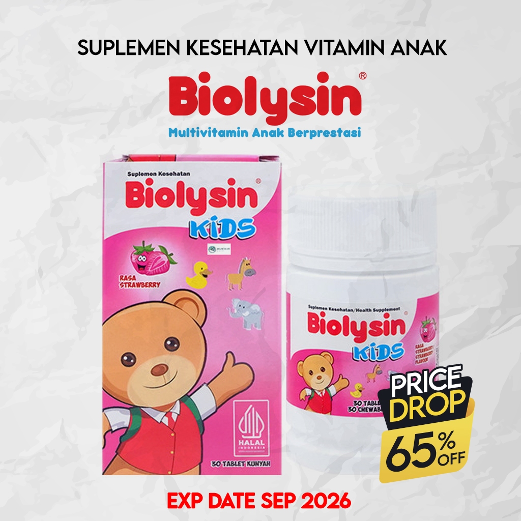 [ PROMO CUCI GUDANG ] Biolysin Kids 30 Tablet Suplemen Kesehatan Vitamin Anak Hisap Rasa Strawberry 