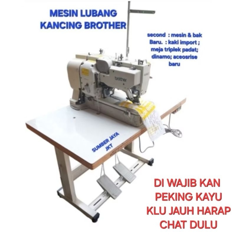 mesin lubang kancing brother import second/kaki meja dinamo baru