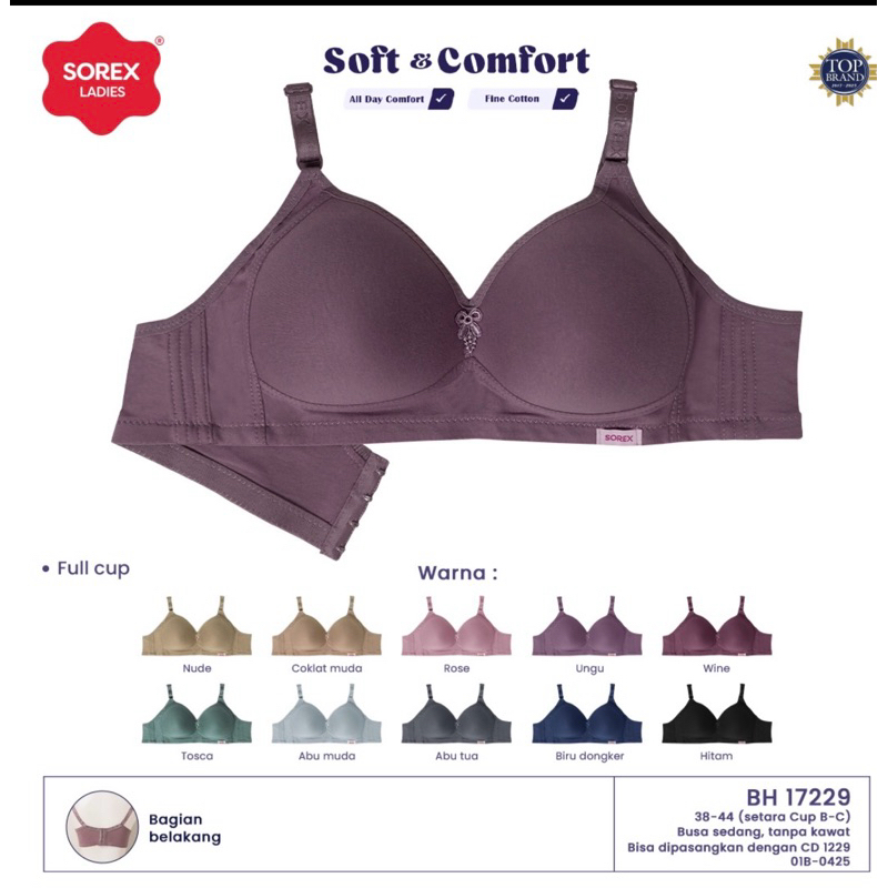SOREX - Bra Busa Tanpa Kawat Setara Cup B-C Kait 4 Soft & Comfort - BH 17229