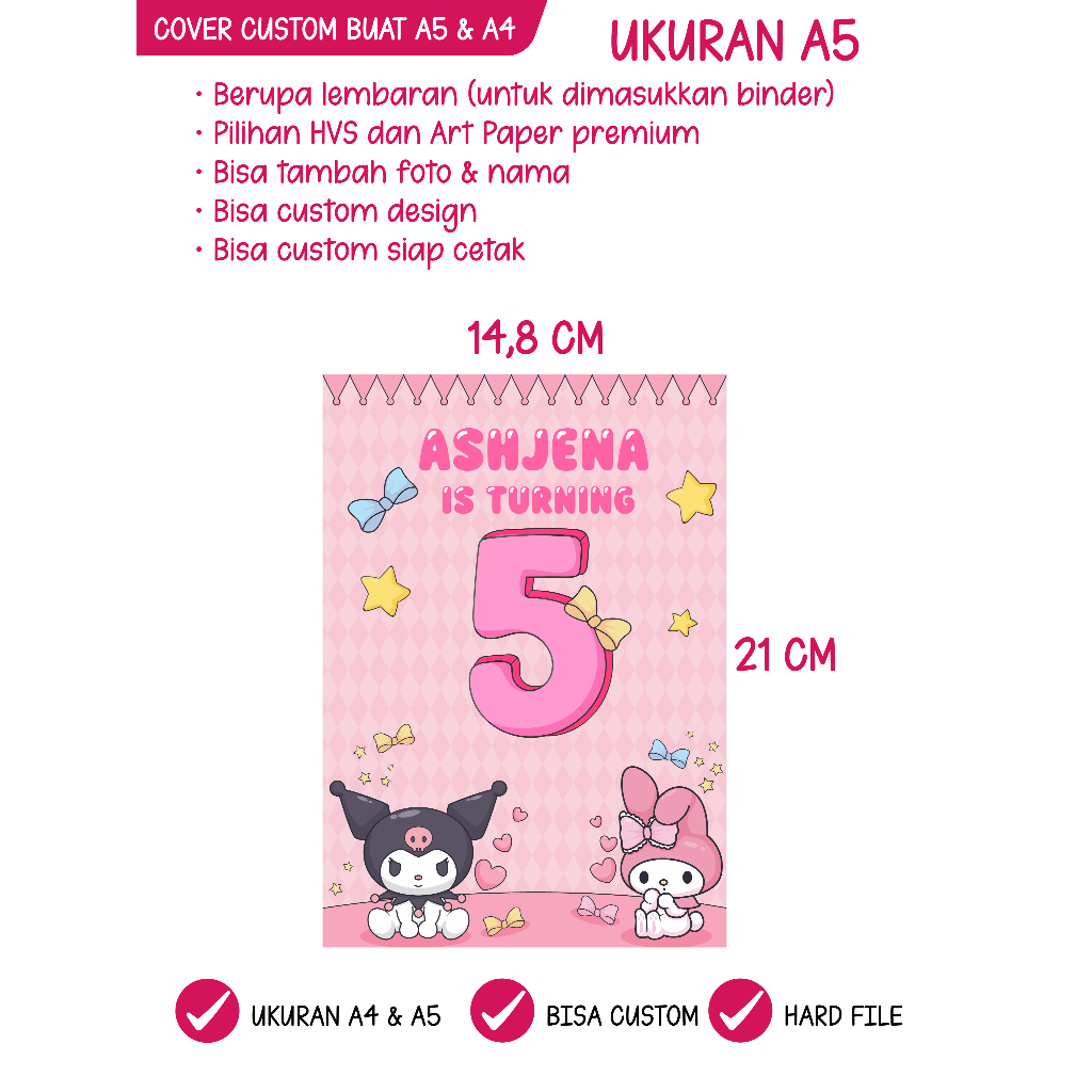 

ASHJENA Cover Custom worksheet lembar aktivitas tambah nama foto photo atau design buat sampul buku