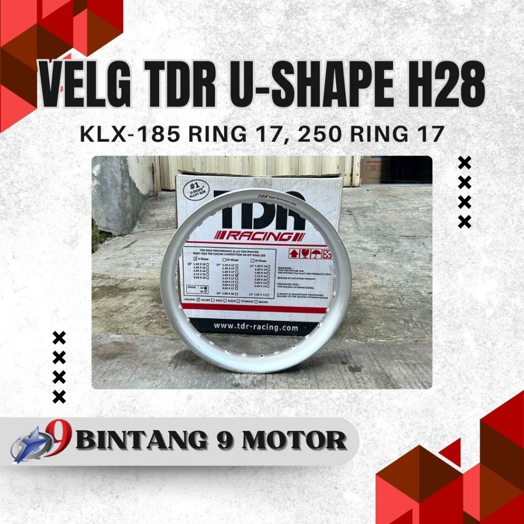 VELG TDR U-SHAPE HOLE 28 KLX UKURAN 185 RING 17, 250 RING 17-BINTANG 9 MOTOR