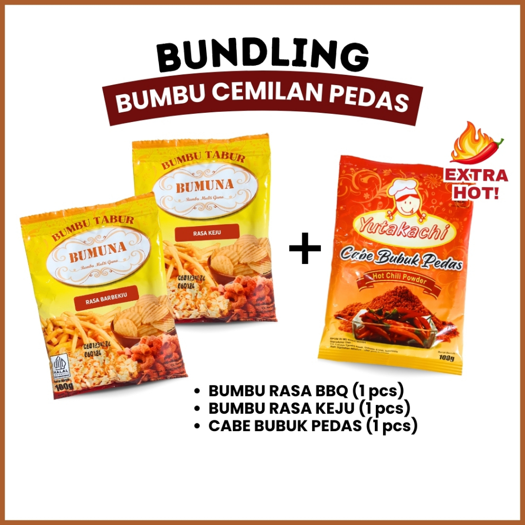 

Paket Bumbu Tabur 3pcs (Cabe Bubuk Pedas - Balado - Keju)