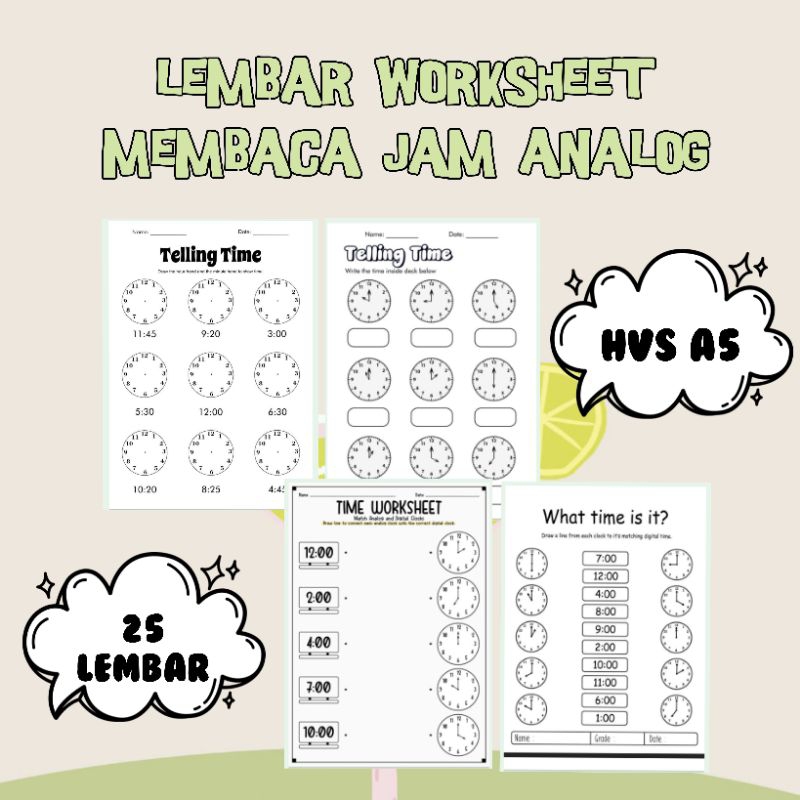 

25 Lembar Worksheets Belajar Membaca Jam Analog