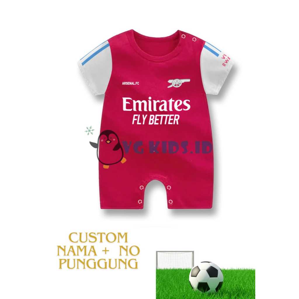 (COD) Romper Arsenal Merah Bola Bayi / Jumper Celana Bola Baby / Jersey Bola Bayi ? Romper bola laki