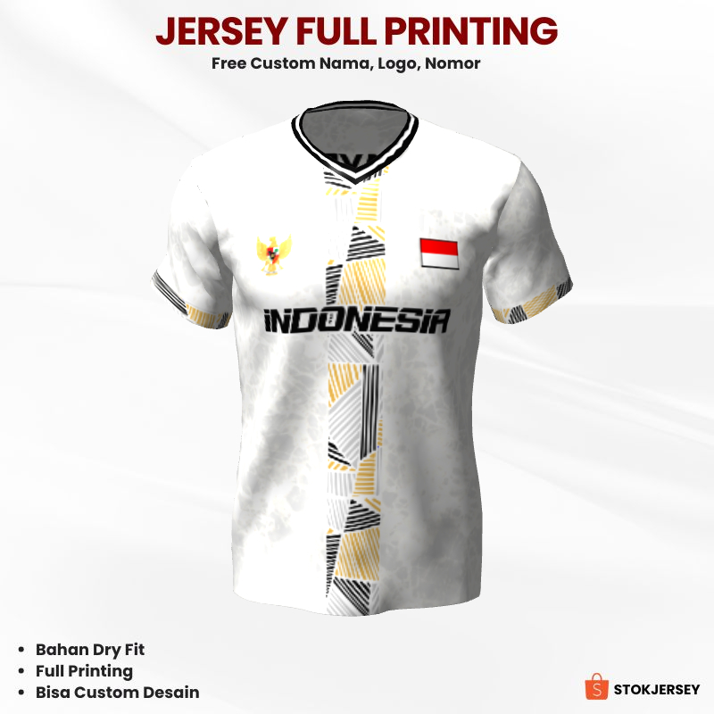 Kaos Jersey Baju Badminton Bulutangkis Olahraga Voli Futsal Lari - Jersey Futsal Putih Motif Abstrak