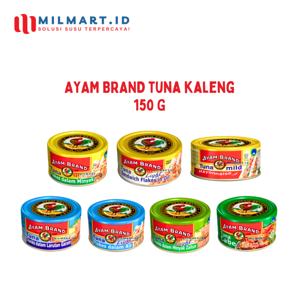 

AYAM BRAND TUNA KALENG TUNA MAYONNAISE TUNA DALAM MINYAK/AIR/CABAI/OLIVE OIL/SAUS TOMAT