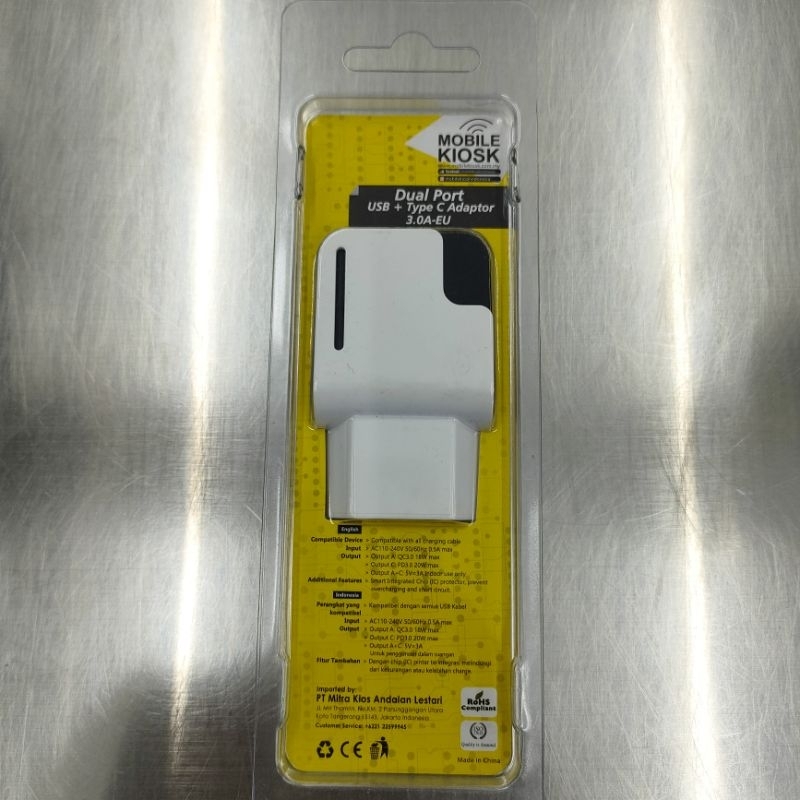 Mobile Kiosk Adaptor 3.0A Suport Fast carging Dual port USB+Type C