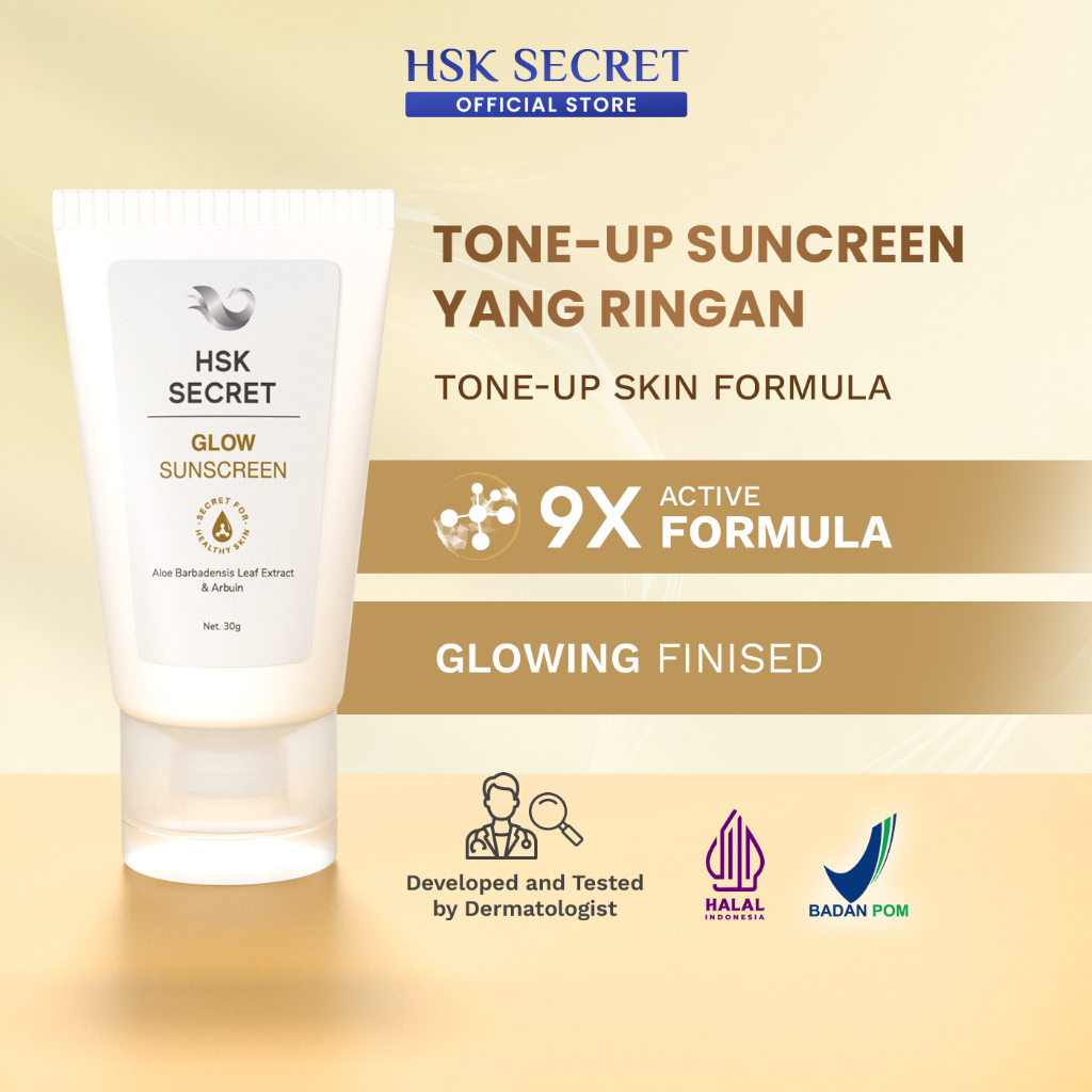 HSK Secret Glow Sunscreen SPF 30 PA+++ | Melindungi dari Sinar UVA/UVB , Blue Light & Mencerahkan