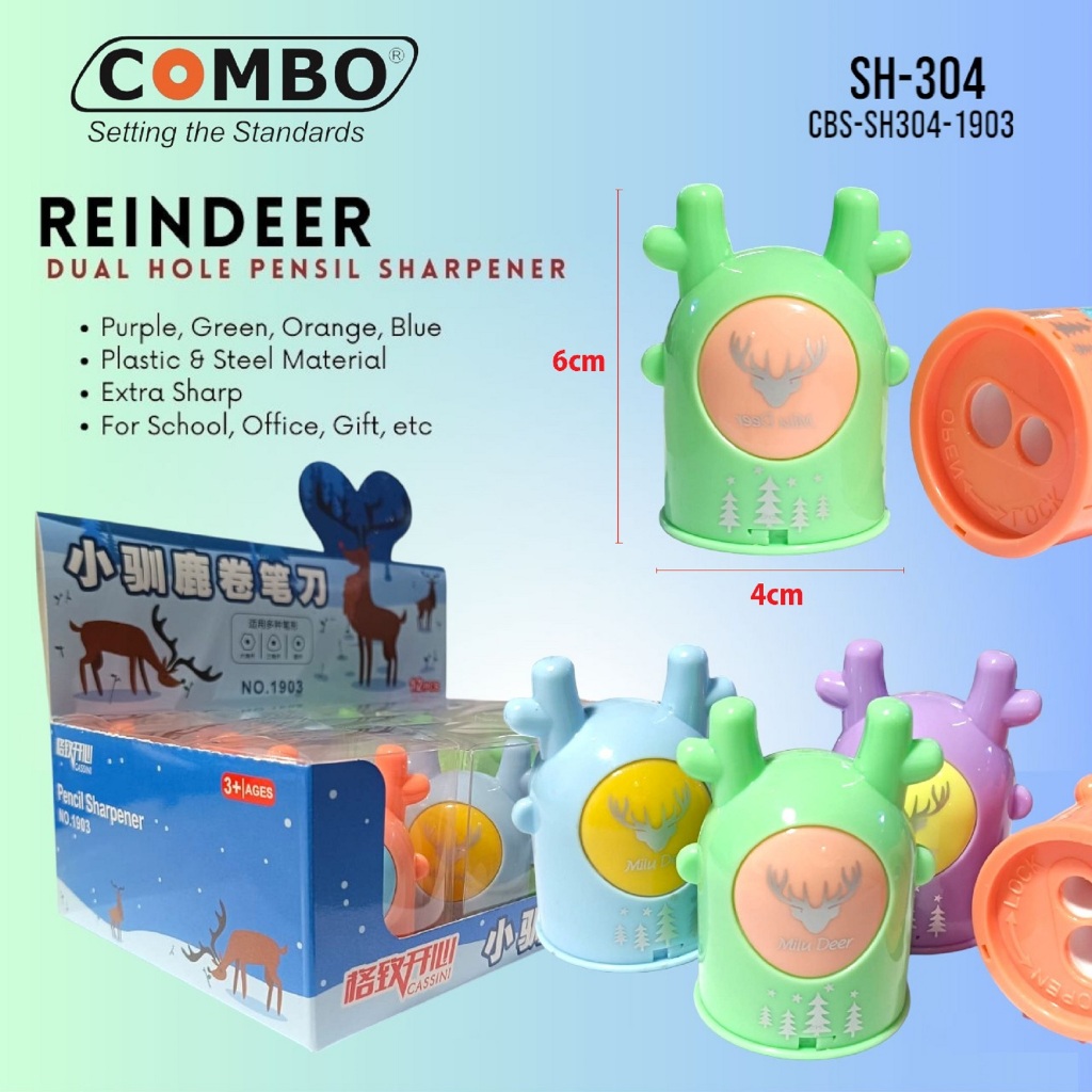 

Serutan Pensil 2 Lubang / Dual Hole Sharpener SH-304 / Rautan Pensil Karakter Rusa / Pencil Sharpener REINDEER / Serutan Pensil Lucu