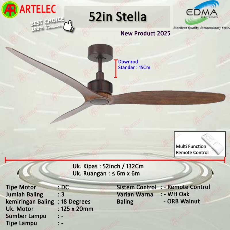 Kipas Angin Gantung MT.EDMA 52in STELLA Ceiling Fan Plafon Mt Edma | MtEdma dengan remote
