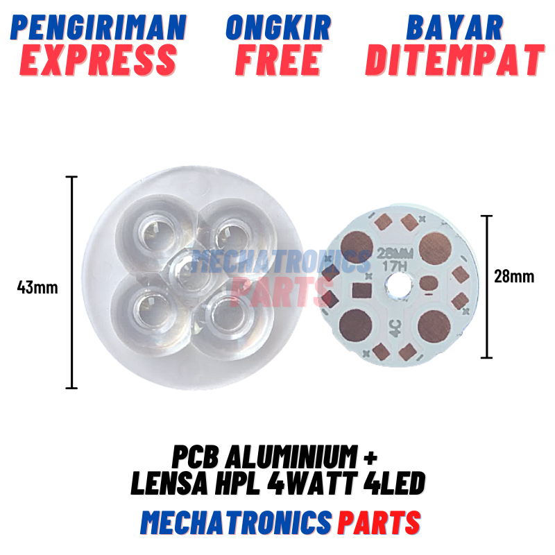 [DSP-9444] PCB ALUMINIUM + LENSA HPL 4WATT 4LED HPL 28/43MM