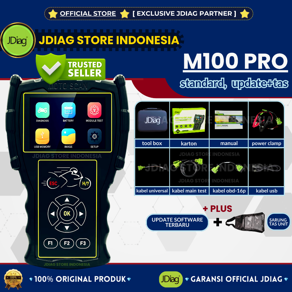 ☑ ORIGINAL 100%  ☑ JDIAG M100 PRO SCANNER MOTOR JDIAG M 100 HITAM SCAN SEPEDA MOTOR HONDA ECU OBD2