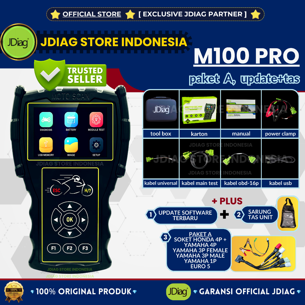 ☑ JAMINAN 100% ORIGINAL ☑ JDIAG M100 PRO SCANNER MOTOR JDIAG M 100 HITAM SCAN SEPEDA MOTOR HONDA ECU