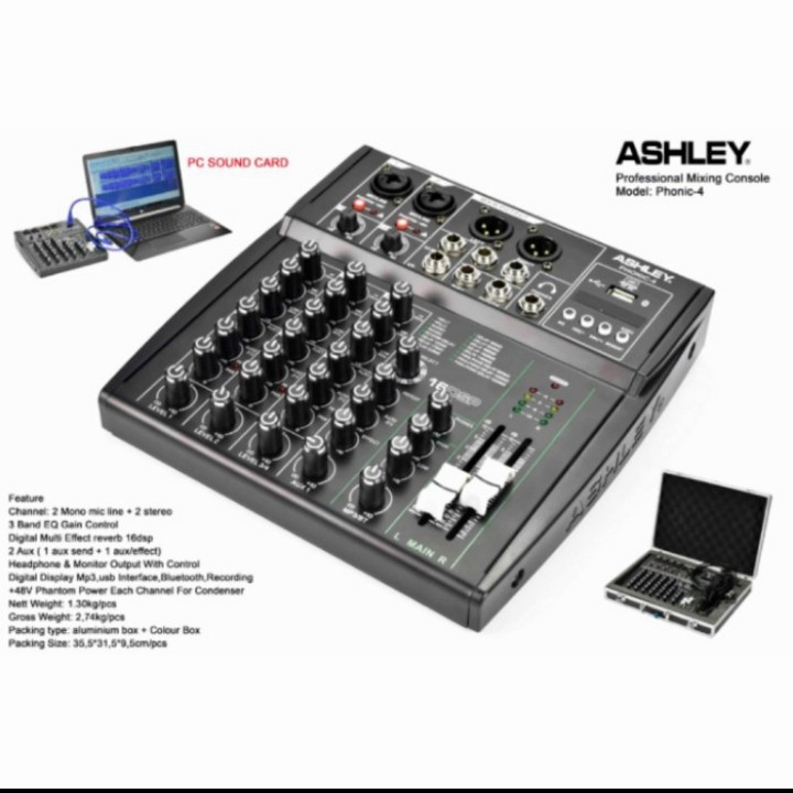 PROFESSIONAL MIXING CONSOLE ASHLEY PHONIC-4 4 CHANNEL