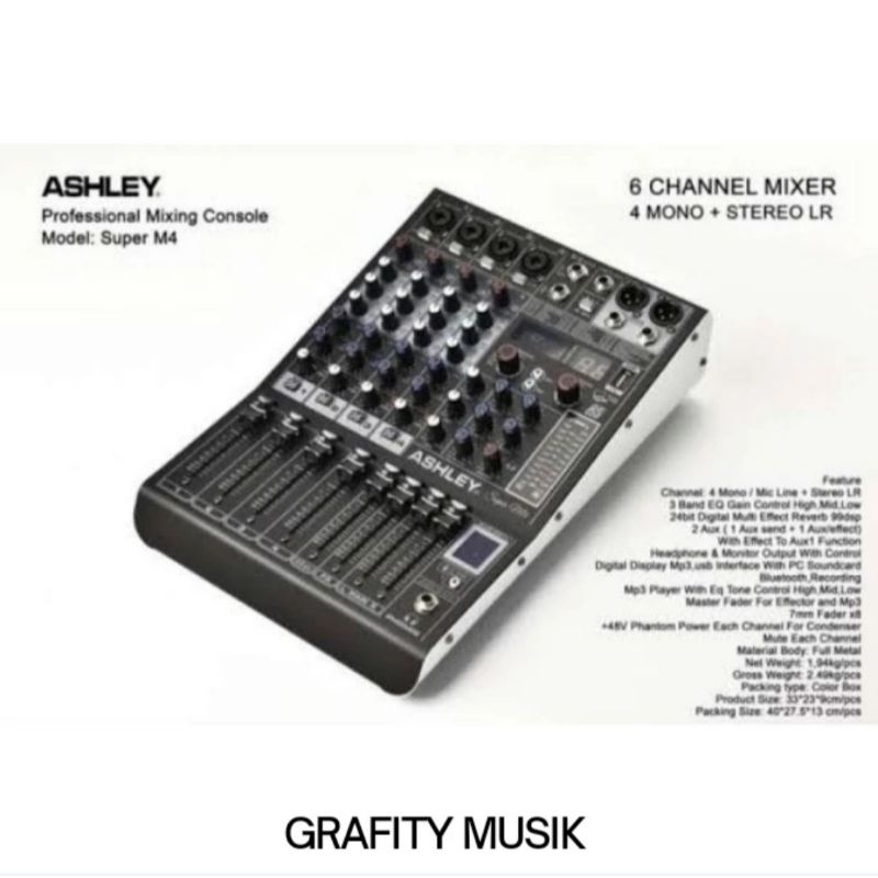 Mixer Ashley Super M4 / M 4 Original 6 Channel Effect Reverb 99 Dsp