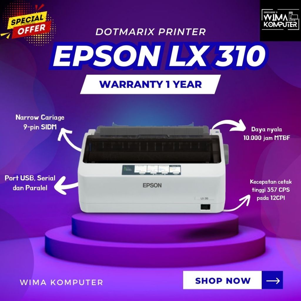 Printer Epson LX310 Dotmatrix Cetak Kertas NCR Epson LX-310 Printer Baru Garansi Distributor LX 310