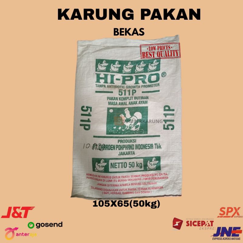 Karung Plastik Bekas Pakan Ayam&Ikan 50KG 105 X 65 CM ECER /// Karung Plastik 50KG