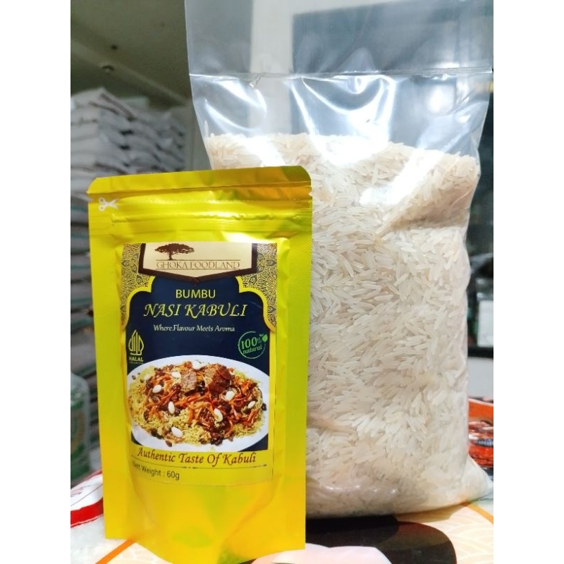 

Paket Nasi Kebuli ( Beras Basmati 1kg + bumbu instan kebuli foodland )