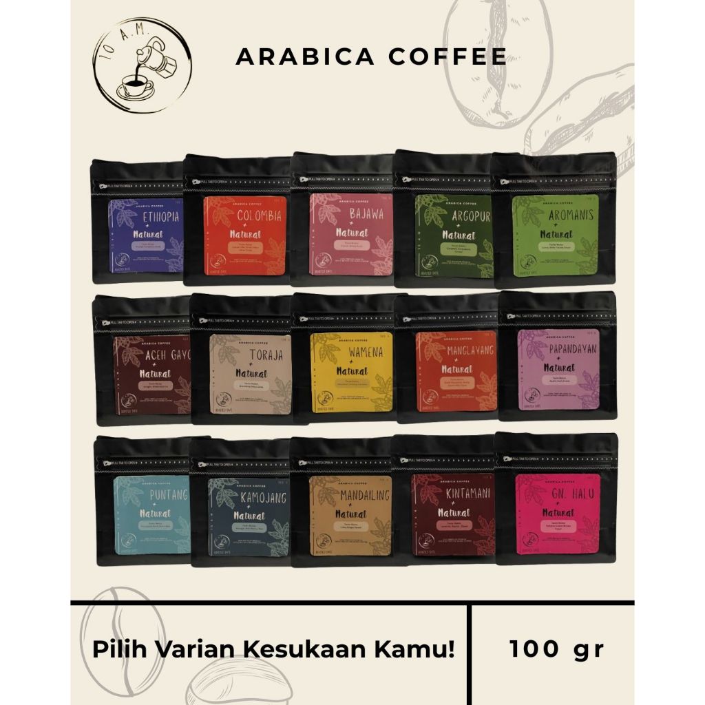 

10AM Roastery - Arabika Natural Biji / Bubuk Premium 100 Gram - Ethiopia, Colombia, Papandayan