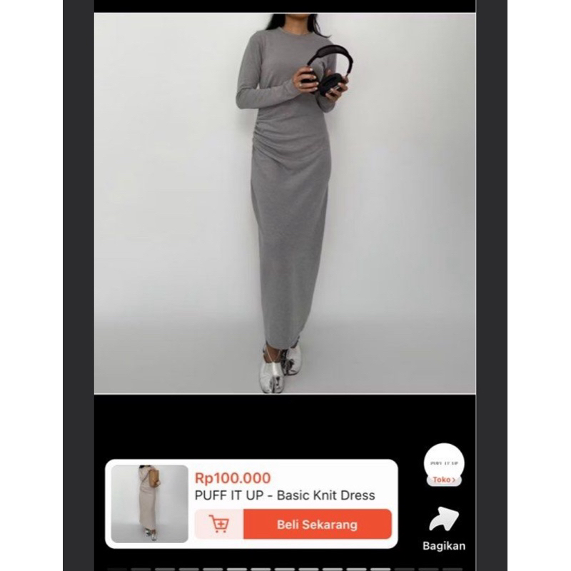 Preloved PUFF IT UP Basic Knit Dress Warna Misty Grey Ukuran S