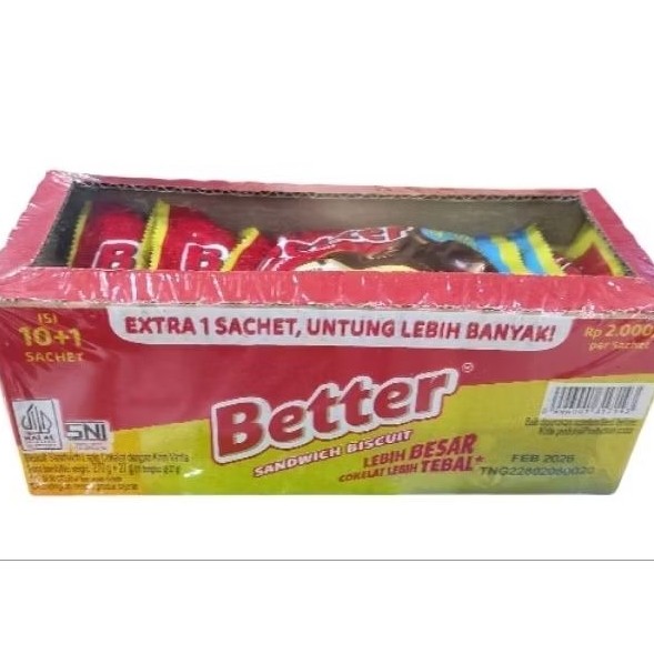 

Better Sandwich lapis cokelat Biscuit dengan cream vanilla isi 10+1 sachet @27gr fe