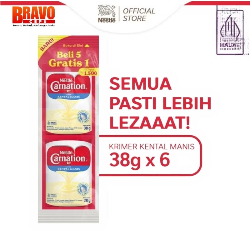 

Carnation Krimer Kental Manis Sachet 38g 5 Free 1 (Isi 6 Pcs ) - SKM Nestle