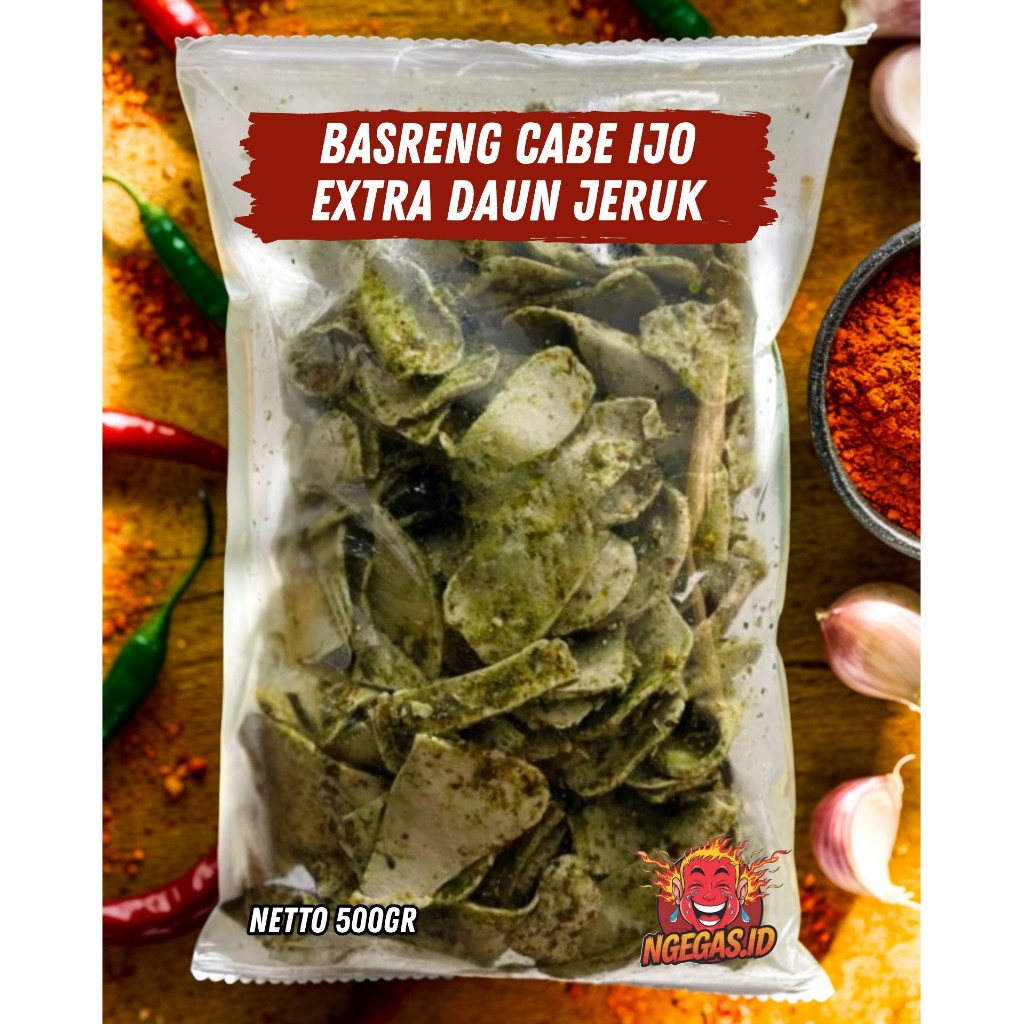 

Basreng 500 Gram Bumbu Cabe Ijo Pedas Extra Daun Jeruk