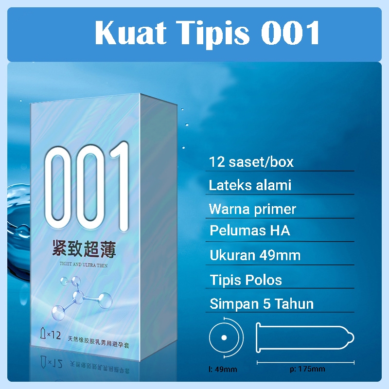 Ochi Herbal Kondom Mid Biru Kuat Tipis 001 - Ukuran Sedang M 49Mm - Fitur Tipis Polos 1 Box Isi 12
