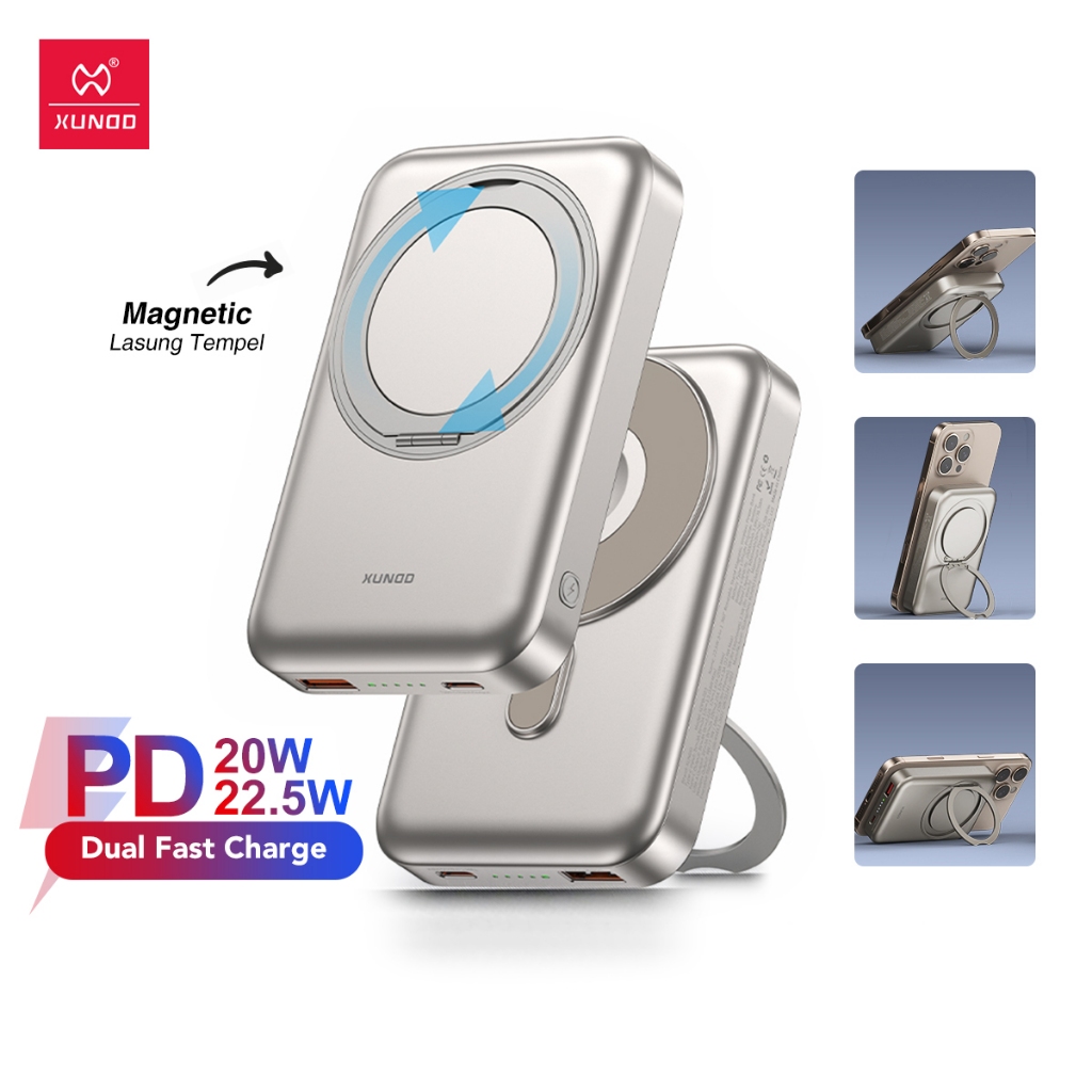 XUNDD 22.5W 10000mah Powerbank 3 IN 1 360 Derajat Rotatable Stand Magnetic Wireless Power Bank / PD2