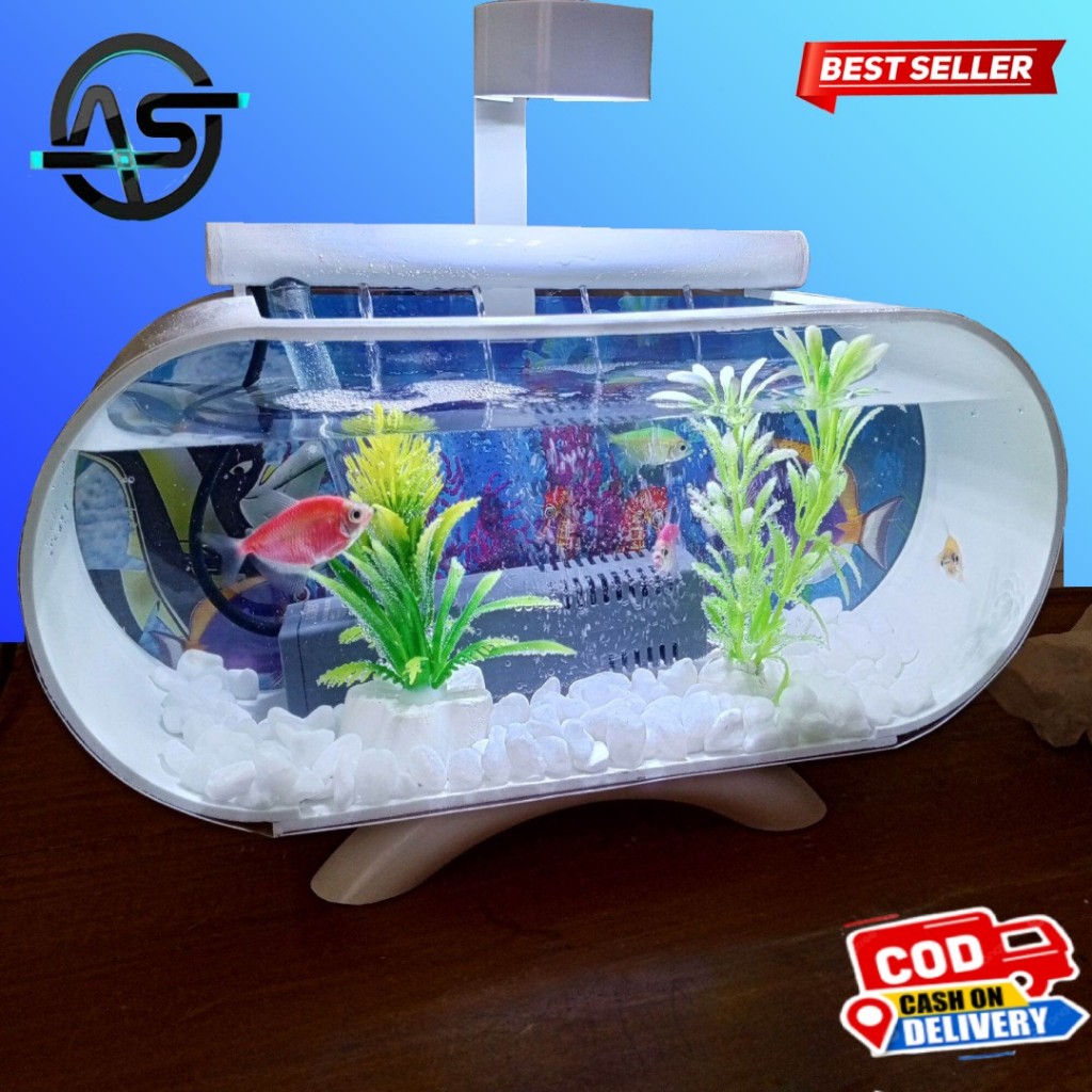 Aquarium Mini Fullset Dengan Air Terjun Aquarium Mini Aquarium Akrillik Aquarium Minimalis Fullset
