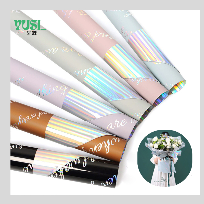 

Kertas Buket Bunga Hologram Bi Color Cellophane Flower Wrapping Paper Plastik OPP Rainbow KB056