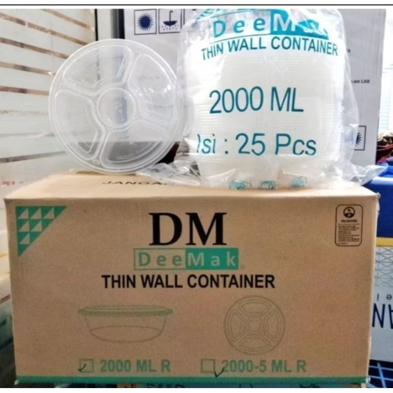 isi 25pcs THINWALL 2000ml R BENTO SEKAT /thinwall bulat sekat makanan