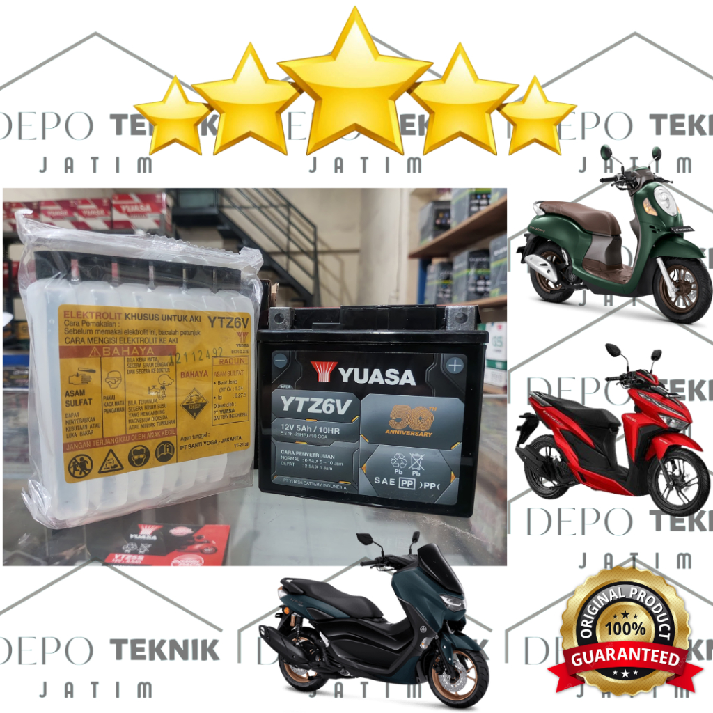 AKI KERING YUASA YTZ6V ORIGINAL, AKI VARIO, SCOOPY, CBR 150, NMAX OLD