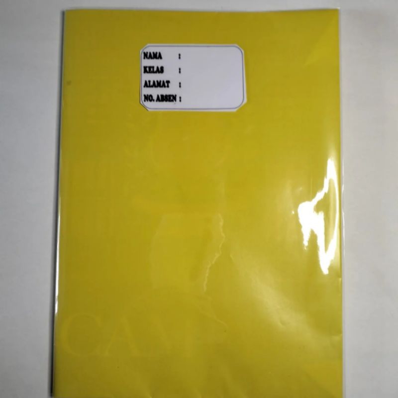 

buku tulis sudah disampul sukung warna kuning dan sampul plastik