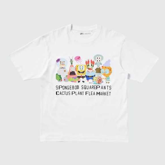 Kaos Uniqlo X Spongebob Cactus Plant Flea Market White |  Tee T-Shirt UT 2025 Kode 05 - Putih