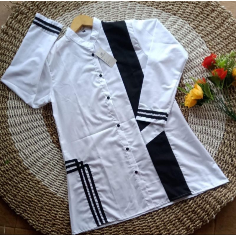 TUNIK SANTRI WARNA PUTIH KANCING FULL - TUNIK SANTRI PUTRI PUTIH - TUNIK SANTRIWATI - BAJU ATASAN WA