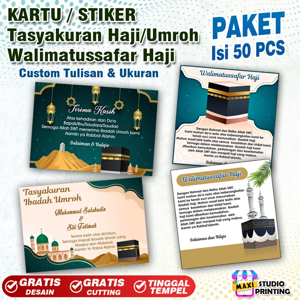

Stiker Tasyakuran Umroh/Walimatussafar Haji/Umroh Untuk Kotak Nasi, Stiker Box Makanan, Stiker Tas Hajatan