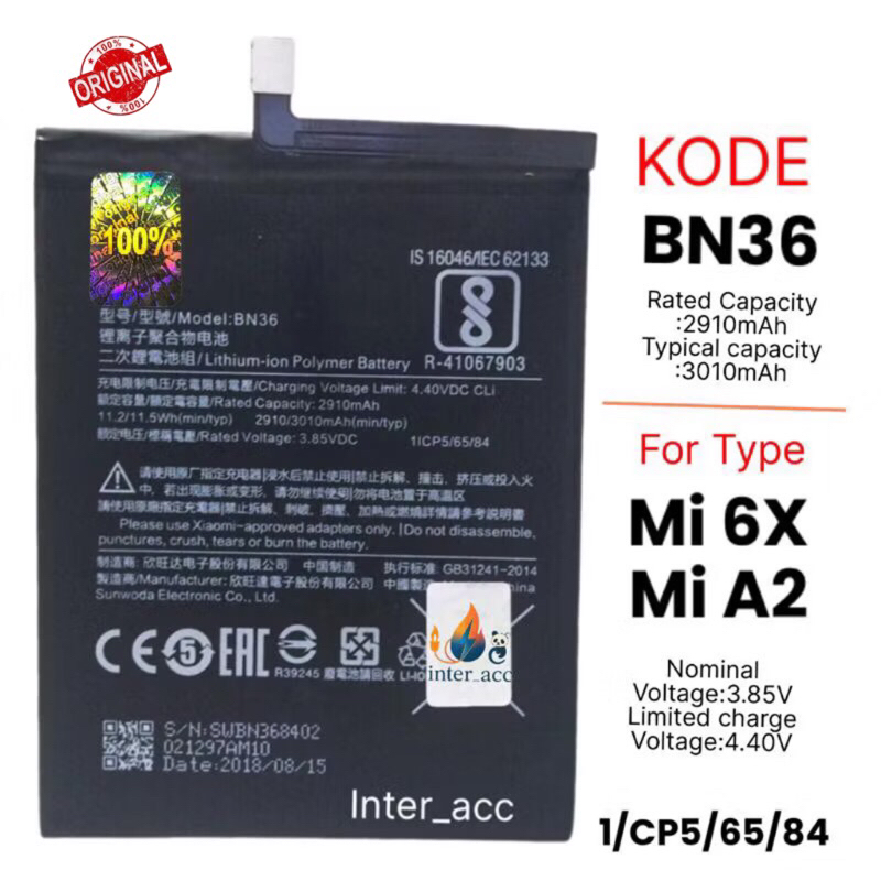 Baterai BN36 Mi 6X Redmi A2  BN 36 Original Batre Ori battery bn-36
