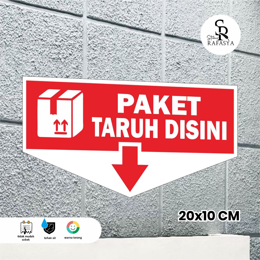 

Stiker Paket Taruh Dsiini Ukuran 20x10 + Laminasi GLosy