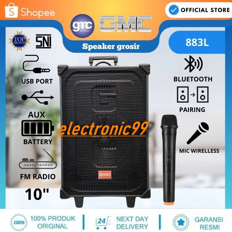 Speaker Portable Gmc 883L / GMC883L / GMC 883 L New Free 1 Mic Wirelles.Garansi 1 Tahun